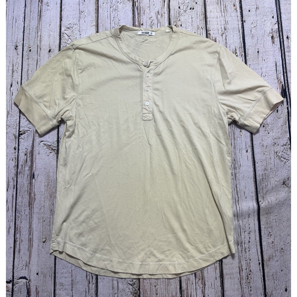 Buck Mason Mens Size Medium Beige Short Sleeve Henley Shirt 100% Cotton